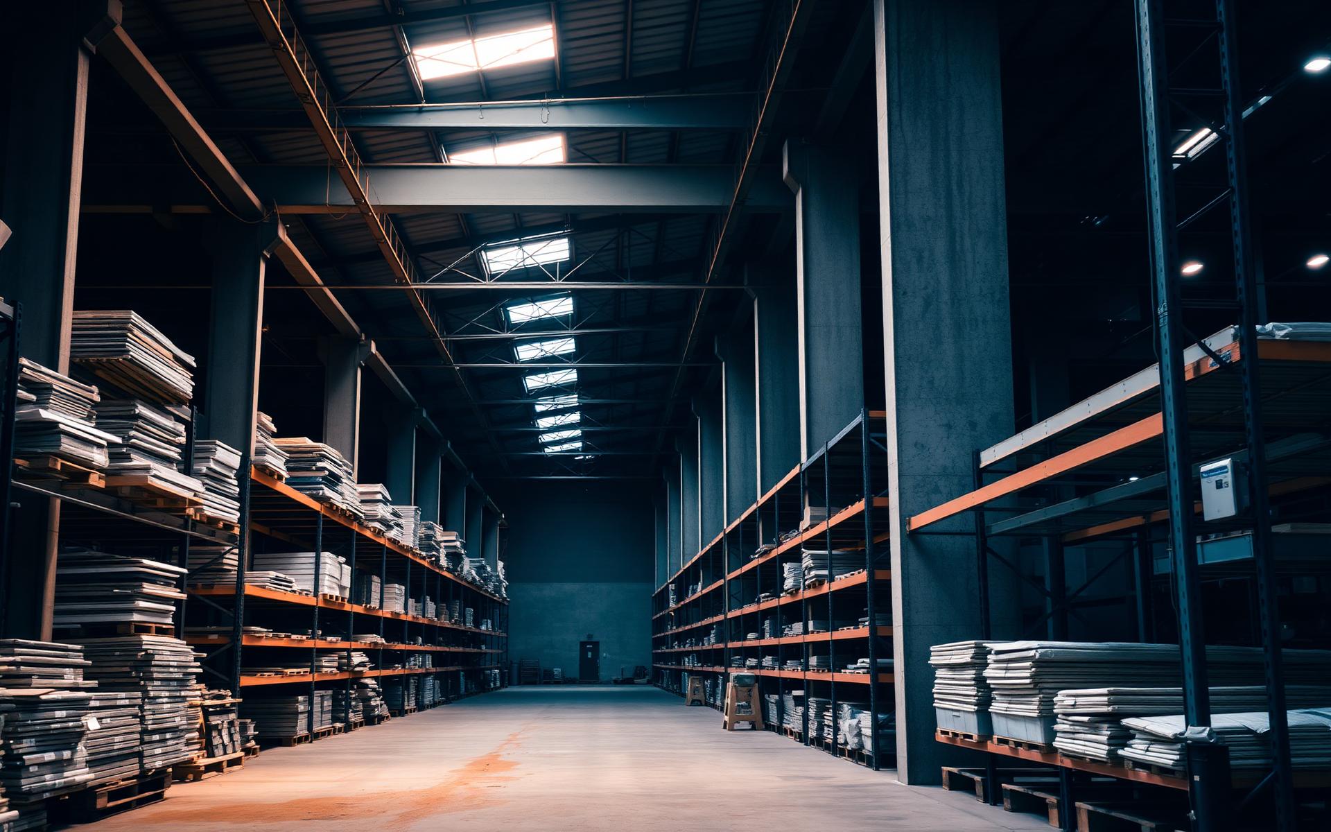 Almacén industrial DEMIRON con inventario organizado de materiales para construcción