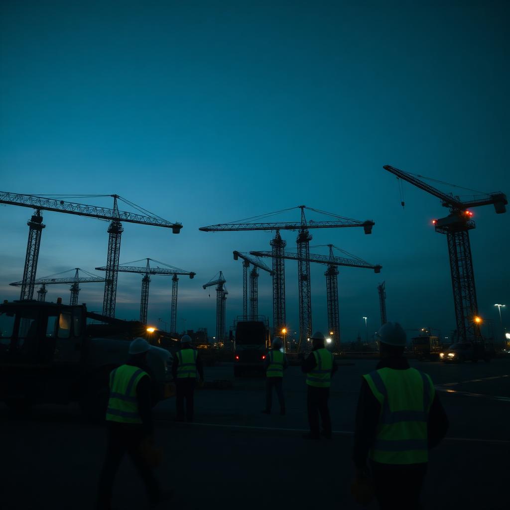 Frente de obra de infraestructura de gran escala coordinado por DEMIRON al atardecer